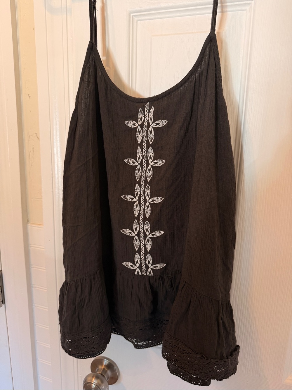 Mossimo Supply Co. Black Spaghetti Strap Dress with White Embroidery